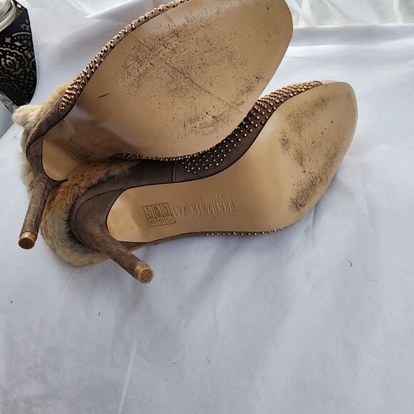 Ivy Kirzhner Fur & All Leather boots Size 8 Mid-Calf Rose Gold Studded Heeled - Picture 12 of 12